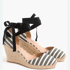 J. Crew Striped Espadrille Wedge Sandals - Navy and Ivory